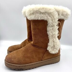 SO Girls Light Brown Chestnut Faux‎ Suede and Shearling Lined Boots Size 3